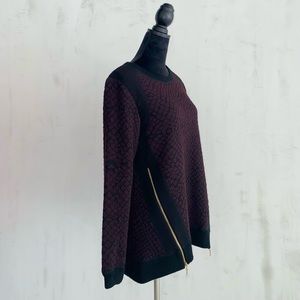 Rebecca Taylor Crew Neck Sweater. Size 6. Black and burgundy w gold zipper